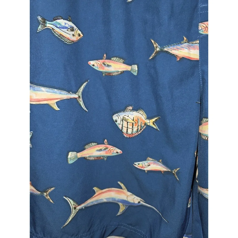Mens Ocean Coast Lined Swim Shorts Blue Rainbow Fish New Sz XL Coastal Beach